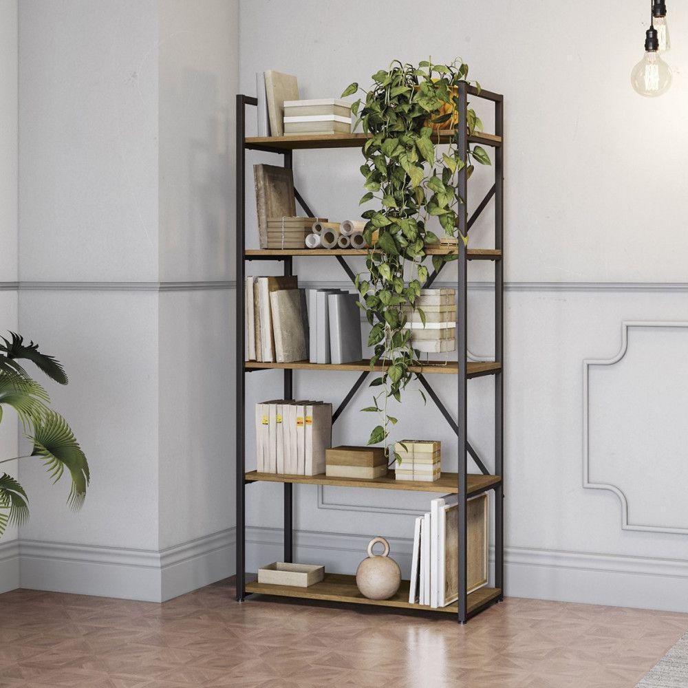 Estante Alta Li006 Linha Crome Industrial Kappesberg Freijó Com Preto Fosco - 3