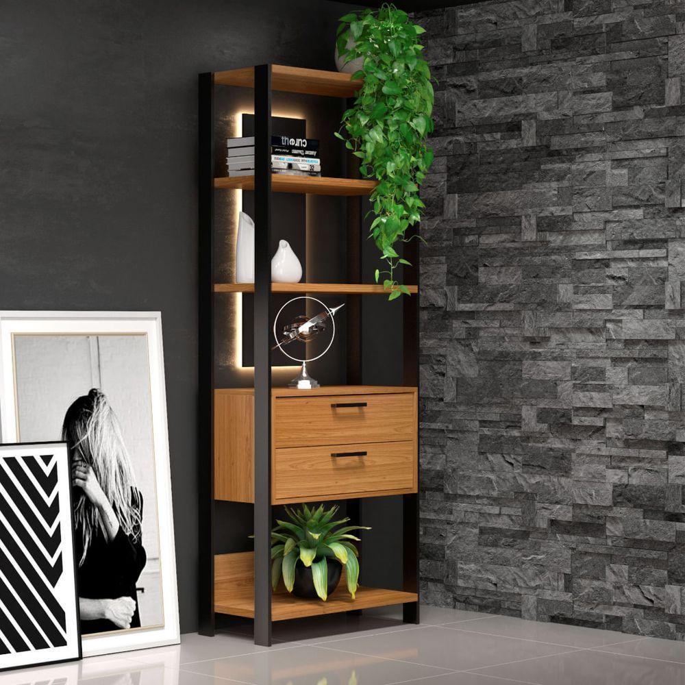 Estante 5 Prateleiras 2 Gavetas Freijó-Preto 73 X 32 X 185cm - 1