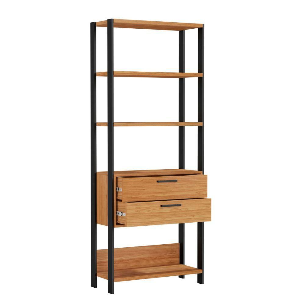 Estante 5 Prateleiras 2 Gavetas Freijó-Preto 73 X 32 X 185cm - 4
