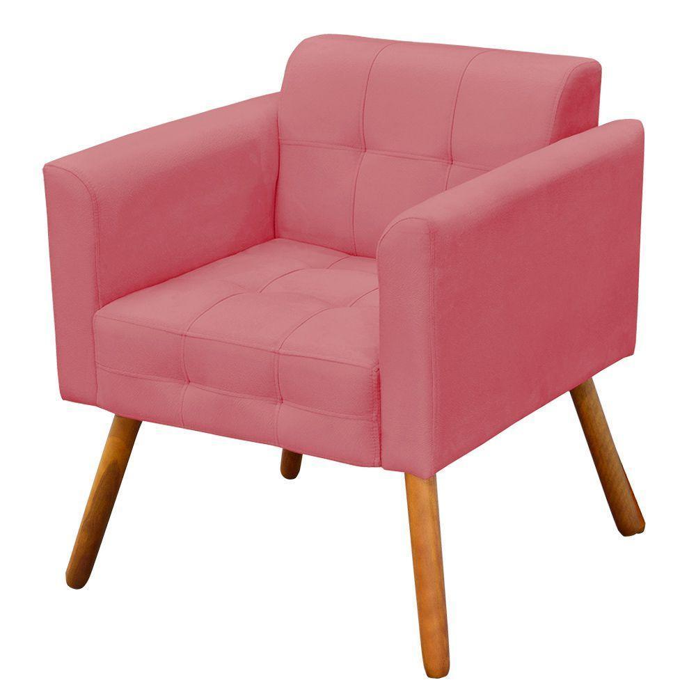 Kit 01 Namoradeira e 01 Poltrona Elisa Suede Rose Pés - 3