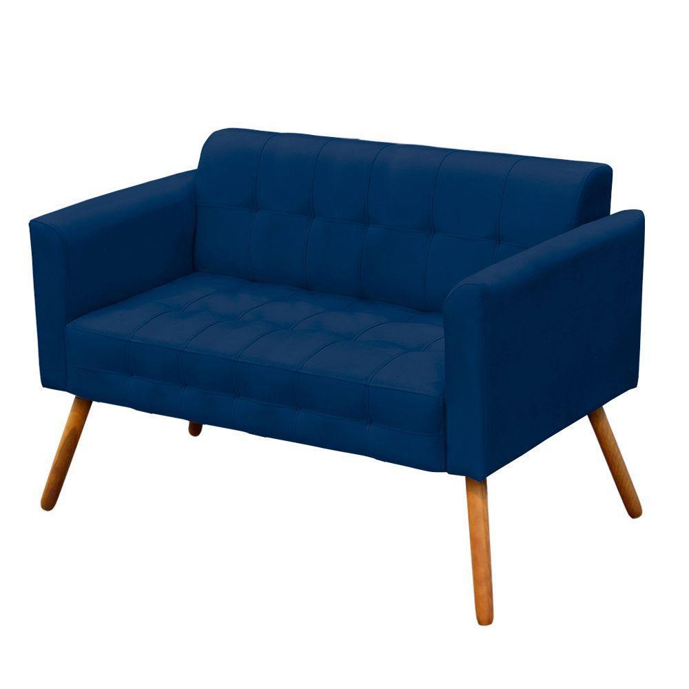 Kit 01 Namoradeira e 01 Poltrona Elisa Suede Azul Marinho - 2