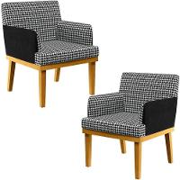 Kit 02 Poltronas Base Mel Suede Pied Poule Couríssimo Preto - 1