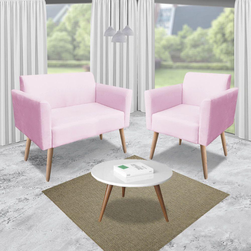 Kit 01 Namoradeira e 02 Poltronas Marisa Suede Pés Palito - 2