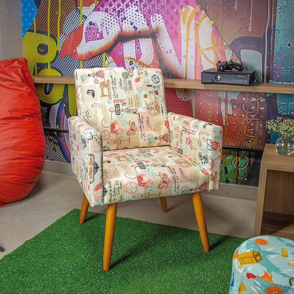 Kit 01 Poltrona e 01 Puff Larissa Retrô Rosa D61 - 2