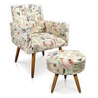 Kit 01 Poltrona e 01 Puff Larissa Retrô Rosa D61 - 1