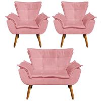 Kit 01 Namoradeira e 02 Poltronas Opala Suede Pés Palito - 1