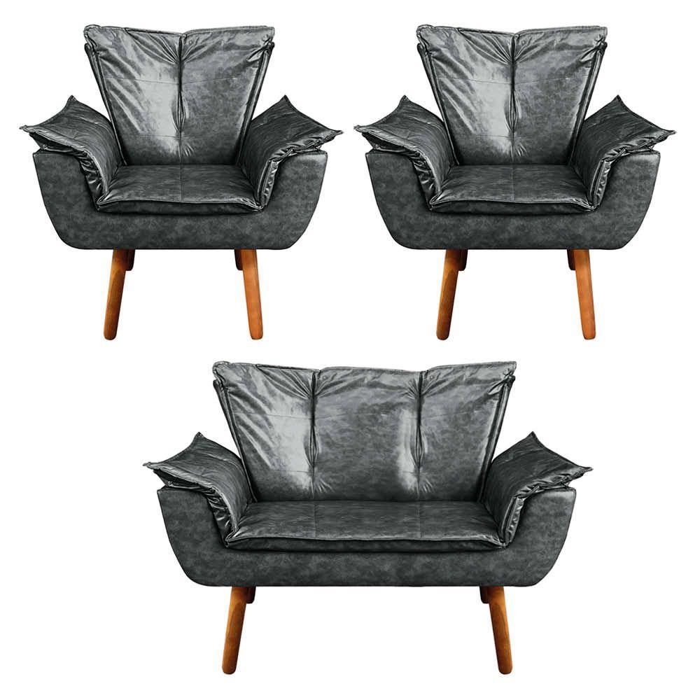 Kit 01 Namoradeira E 02 Poltronas Opala Corano Preto - 1