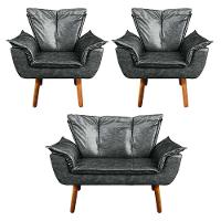 Kit 01 Namoradeira E 02 Poltronas Opala Corano Preto - 1