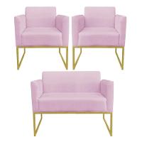 Kit 01 Namoradeira e 02 Poltronas Marisa Suede Base - 1