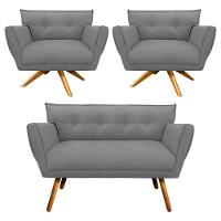 Kit 01 Namoradeira e 02 Poltronas Giratória Anitta Suede - 1