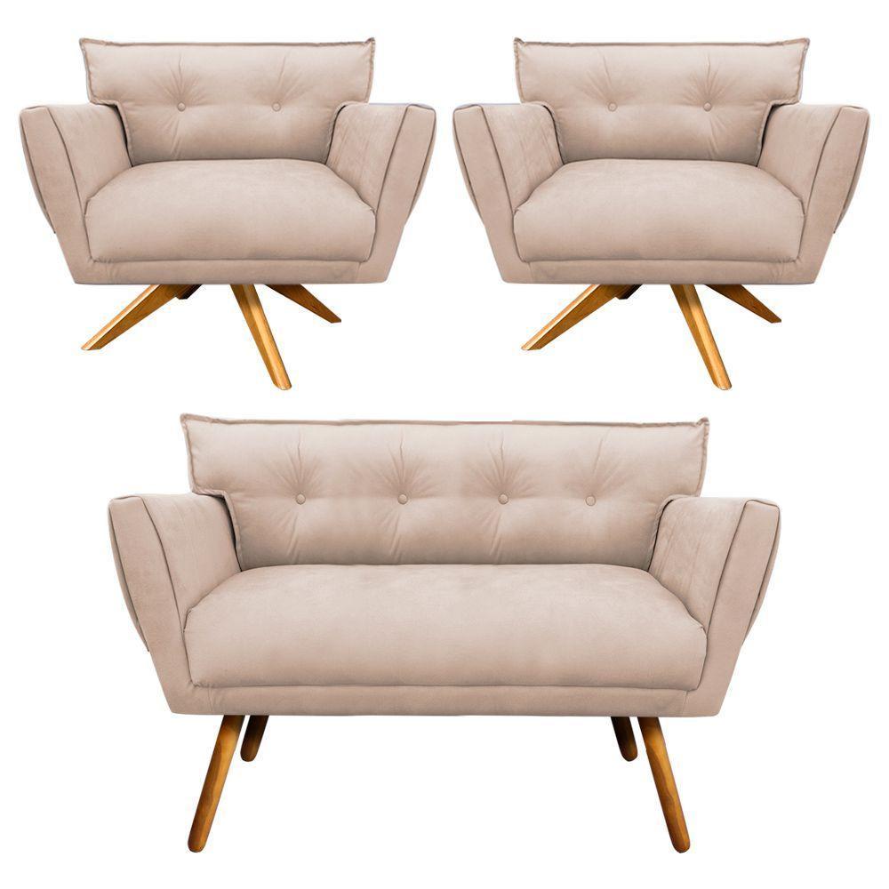 Kit 01 Namoradeira e 02 Poltronas Giratória Anitta Suede - 1