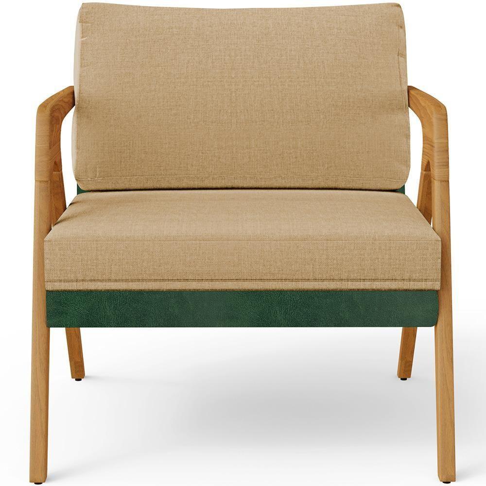 Kit 02 Poltronas Facto Verde Musgo Linho Bege Escuro - 4