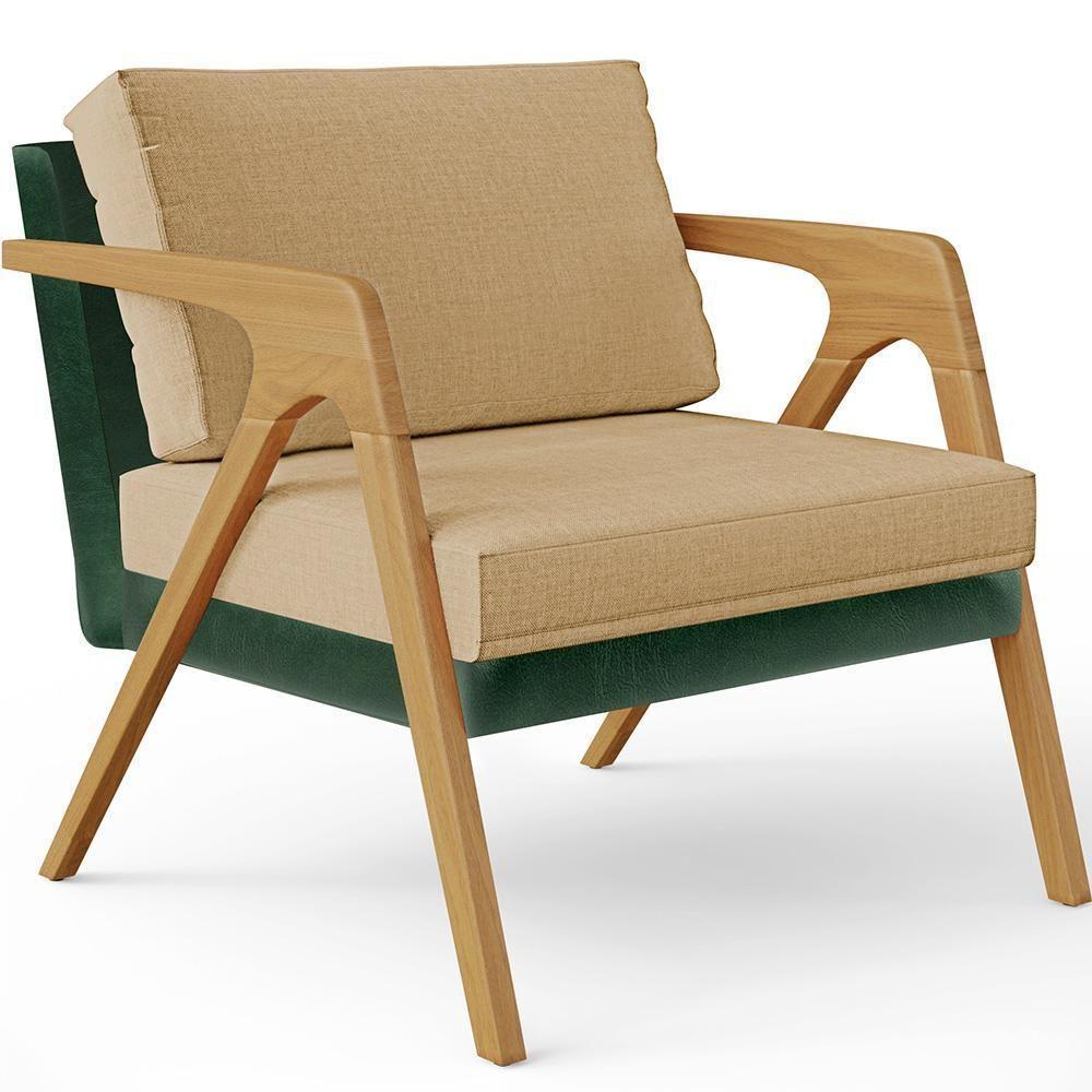 Kit 02 Poltronas Facto Verde Musgo Linho Bege Escuro - 7