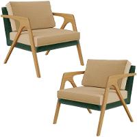 Kit 02 Poltronas Facto Verde Musgo Linho Bege Escuro - 1