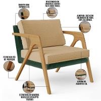 Kit 02 Poltronas Facto Verde Musgo Linho Bege Escuro - 6