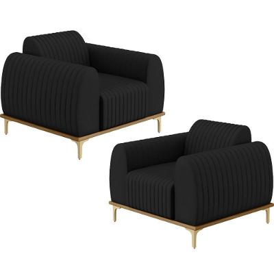 Kit 02 Poltronas E Pés D'Ouro Molino D02 Veludo Preto C-300