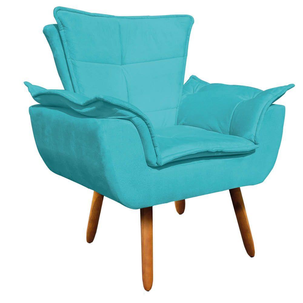Kit 02 Poltronas Opala Com 01 Puff Opala Suede Azul Turquesa - 7