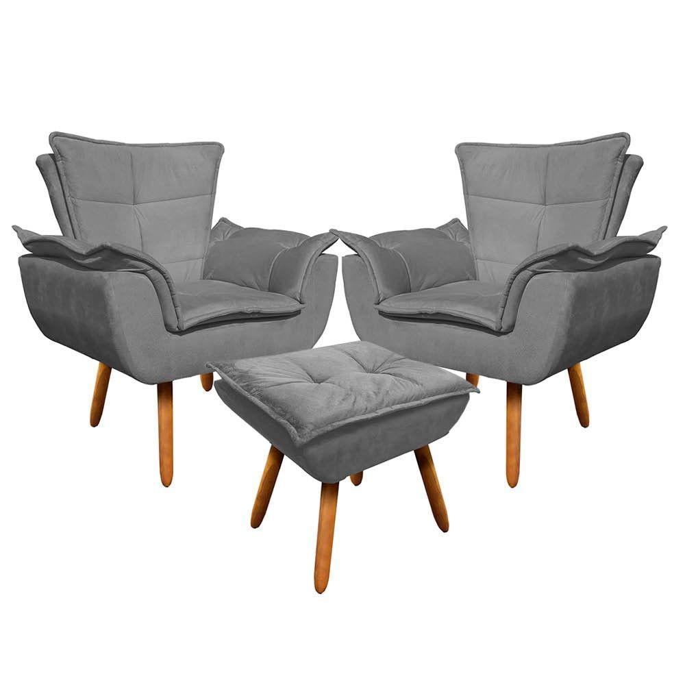 Kit 02 Poltronas Opala Com 01 Puff Opala Suede Grafite - 1