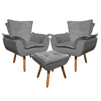 Kit 02 Poltronas Opala Com 01 Puff Opala Suede Grafite - 1