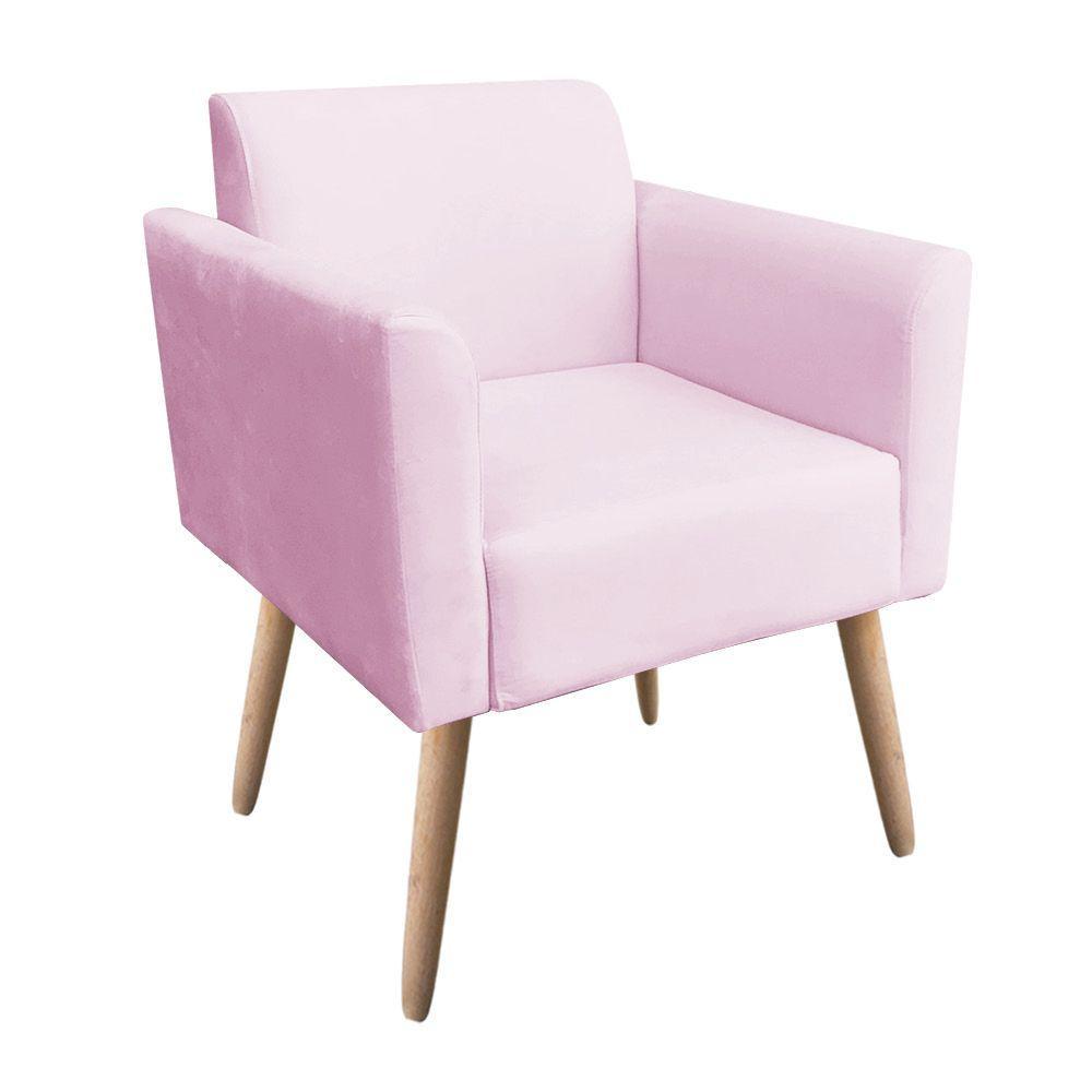 Kit 02 Poltronas Marisa Suede Pés Palito Natural Rosa Bebê - 5