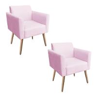 Kit 02 Poltronas Marisa Suede Pés Palito Natural Rosa Bebê - 1