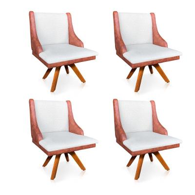 Kit 04 Poltronas Giratória Liz Corano Nozes Linho Grosso