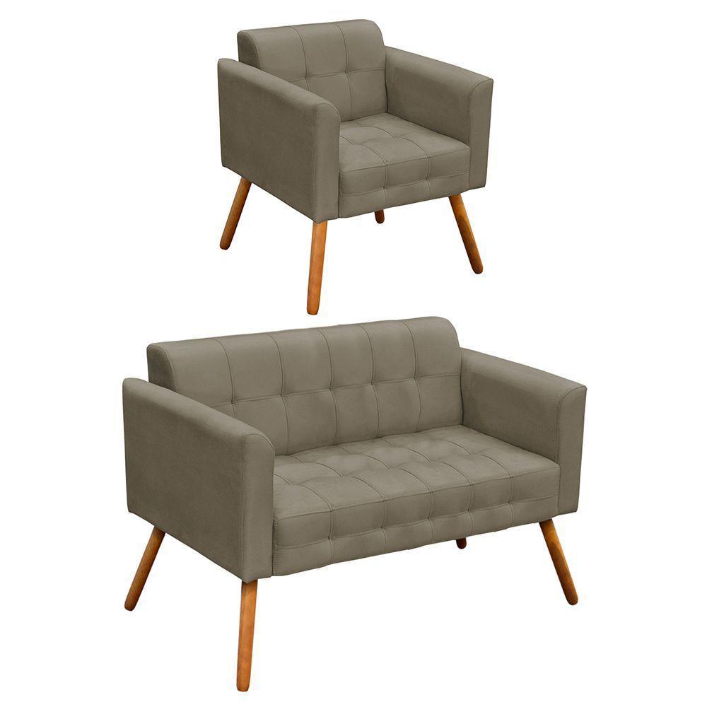 Kit 1 Namoradeira e 1 Poltrona Elisa Suede Marrom Rato - 1