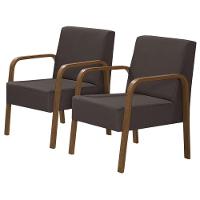 Kit 2 Poltronas 1 Lugar Jade Braço Madeira Marrom - 1