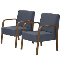 Kit 2 Poltronas 1 Lugar Jade Braço Madeira Azul Bic - 1