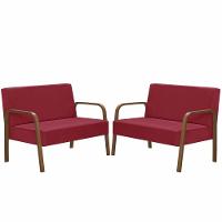 Kit 2 Poltrona 2 Lugares Jade Braço Madeira D Salla Vermelho - 1