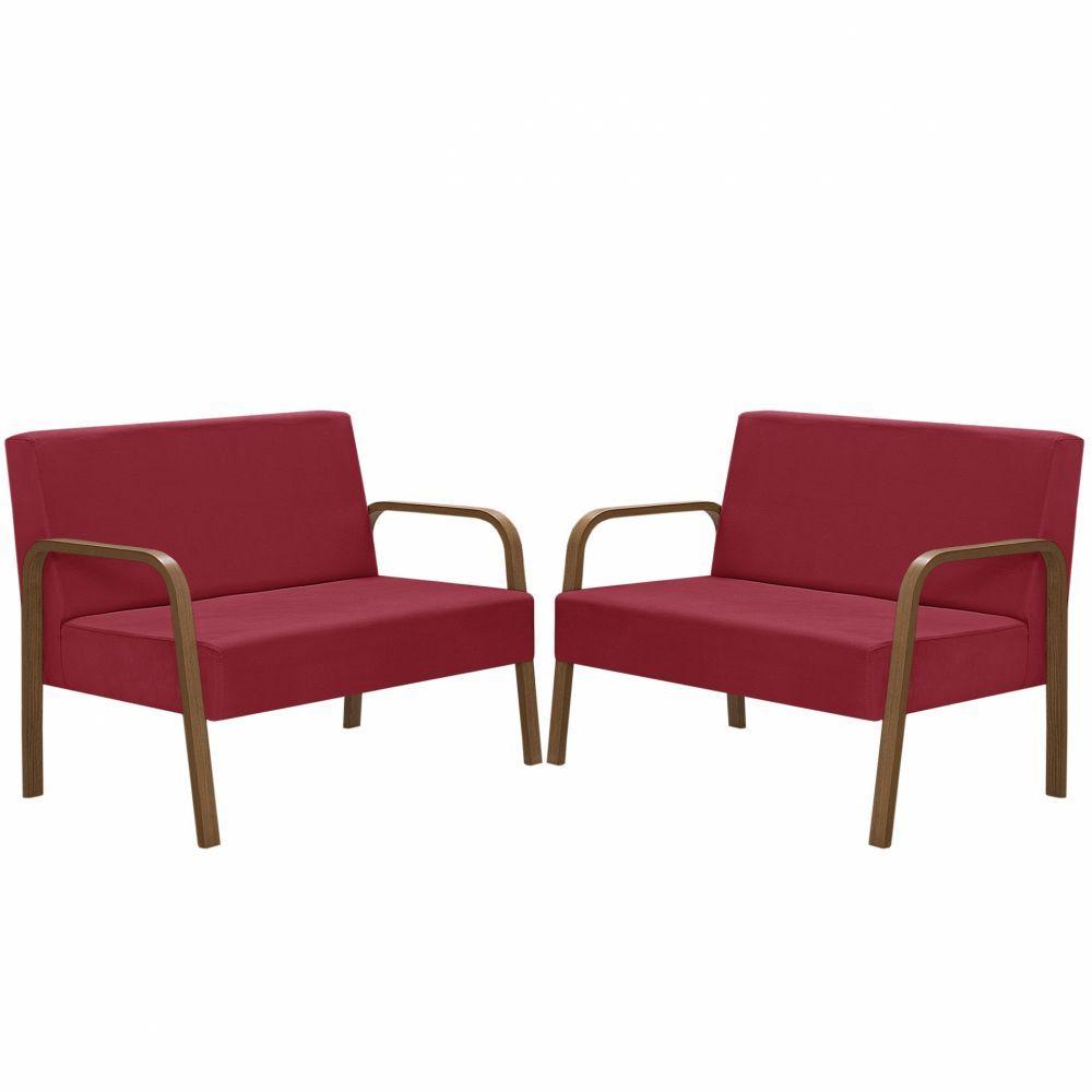 Kit 2 Namoradeiras Jade Braço Madeira Suede Vermelho - 1