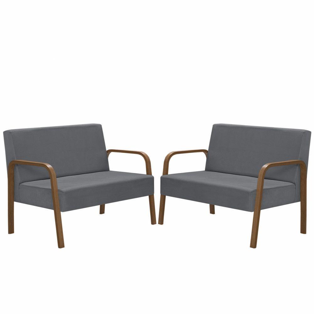 Kit 2 Namoradeiras Jade Braço Madeira Suede Grafite - 1