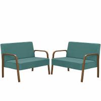 Kit 2 Namoradeiras Jade Braço Madeira Suede Turquesa - 1