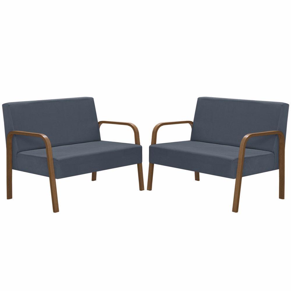 Kit 2 Namoradeiras Jade Braço Madeira Suede Azul Bic - 1