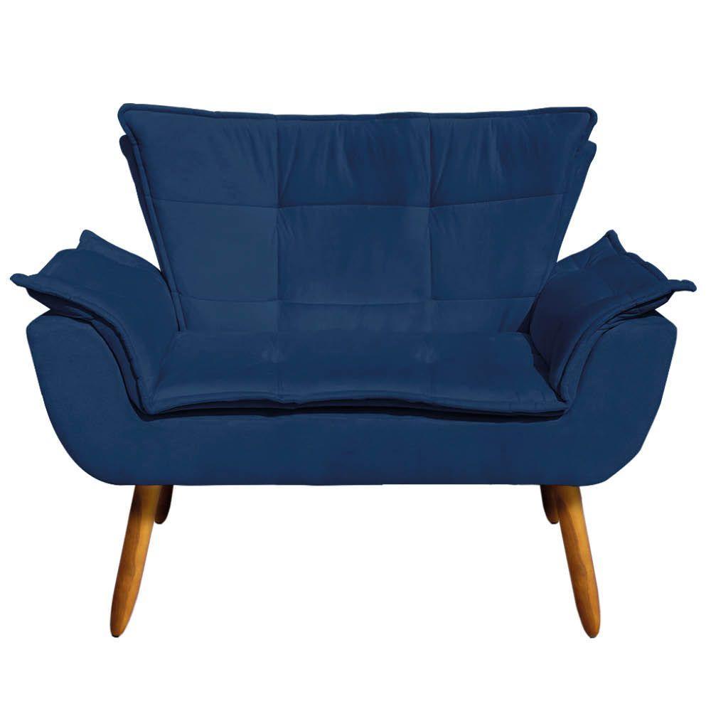 Kit 1 Namoradeira e 1 Poltrona Opala Suede Azul Marinho - 4
