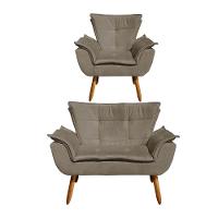 Kit 1 Namoradeira e 1 Poltrona Opala Suede Marrom Rato - 1