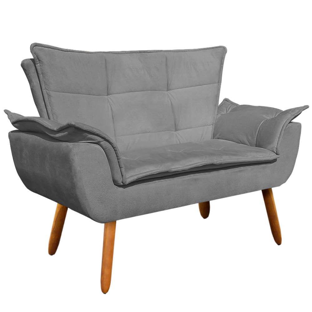 Kit 1 Namoradeira e 1 Poltrona Opala Suede Grafite - 2