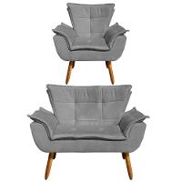 Kit 1 Namoradeira e 1 Poltrona Opala Suede Grafite - 1