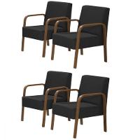 Kit 4 Poltrona Jade 1 Lugar Pé Madeira D Salla Courino Preto - 1