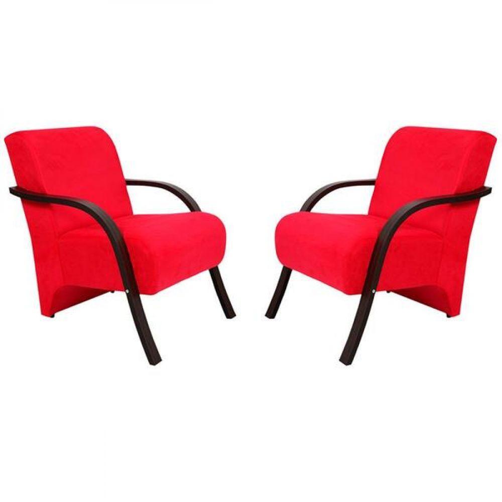 Kit 2 Poltronas Vênus 1 Lugar Suede Vermelho - 1