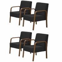 Kit 4 Poltrona 1 Lugar Jade Braço Madeira D Salla Preto - 1