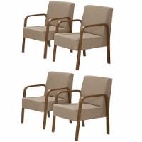 Kit 4 Poltrona 1 Lugar Jade Braço Madeira Cappuccino - 1