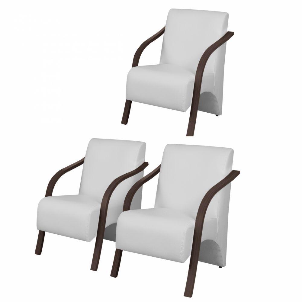 Kit 3 Poltrona Vênus 1 Lugar Pé Madeira Dsalla Corino Branco - 1