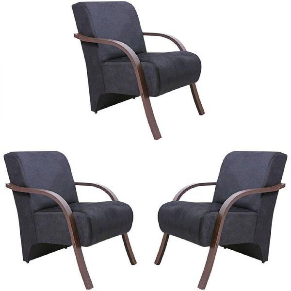 Kit 3 Poltronas Vênus 1 Lugar Suede Grafite - 1