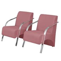 Kit 2 Poltronas Vênus 1 Lugar Braço Pé Alumínio Rosa - 1