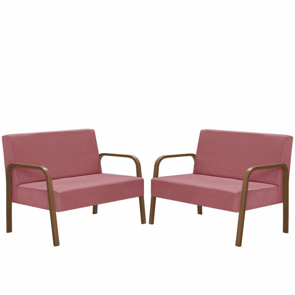 Kit Poltrona 2 Namoradeiras Jade Braço Madeira D Salla Rosa - 1