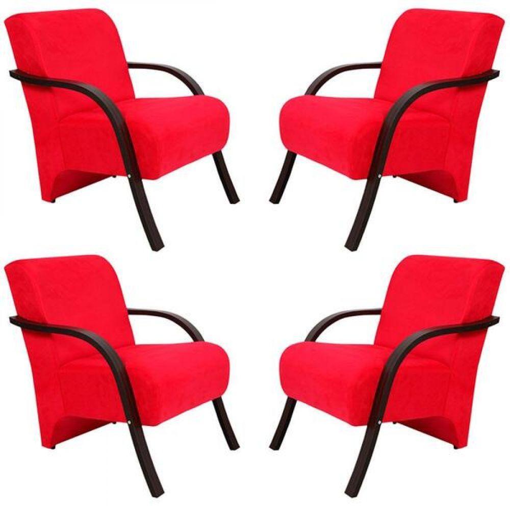 Kit 4 Poltronas Vênus 1 Lugar Suede Vermelho - 1