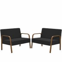 Kit Poltrona 2 Namoradeiras Jade Braço Madeira D Salla Preto - 1