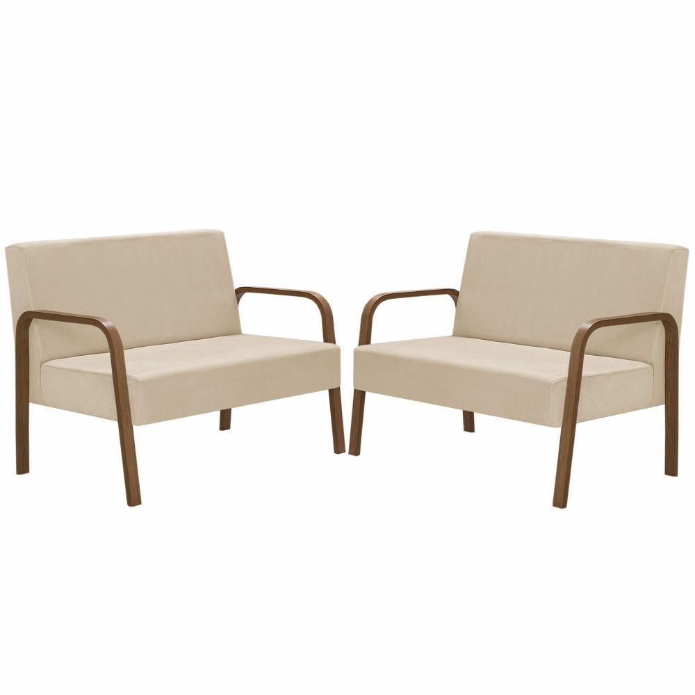 Kit Poltrona 2 Namoradeiras Jade Braço Madeira D Salla Bege - 1