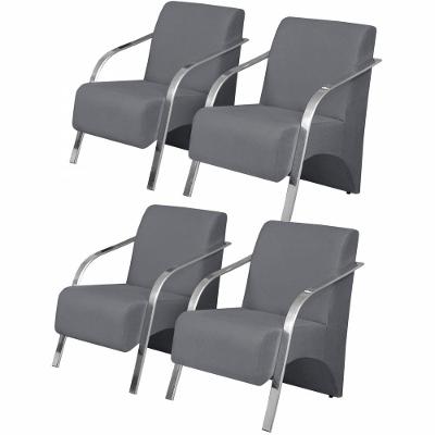 Kit 4 Poltronas 1 Lugar Vênus Pé Alumínio Grafite